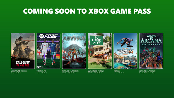 Game Pass 首次登陆Game Pass的《使命召唤：先锋》以及《EA Sports FC 26》、《RV There Yet?》等共6款游戏即将上线—